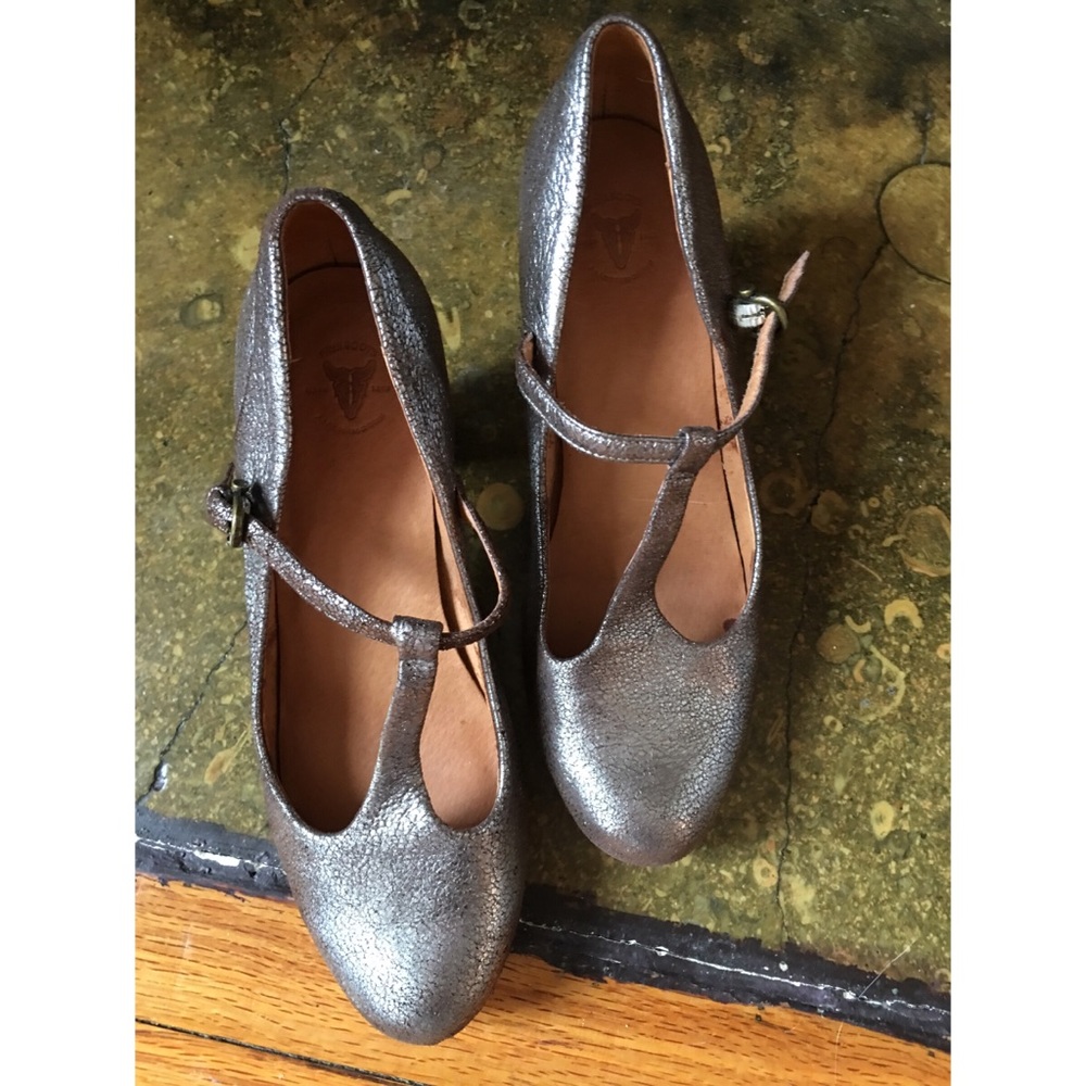 Silver Frye T Strap Heels